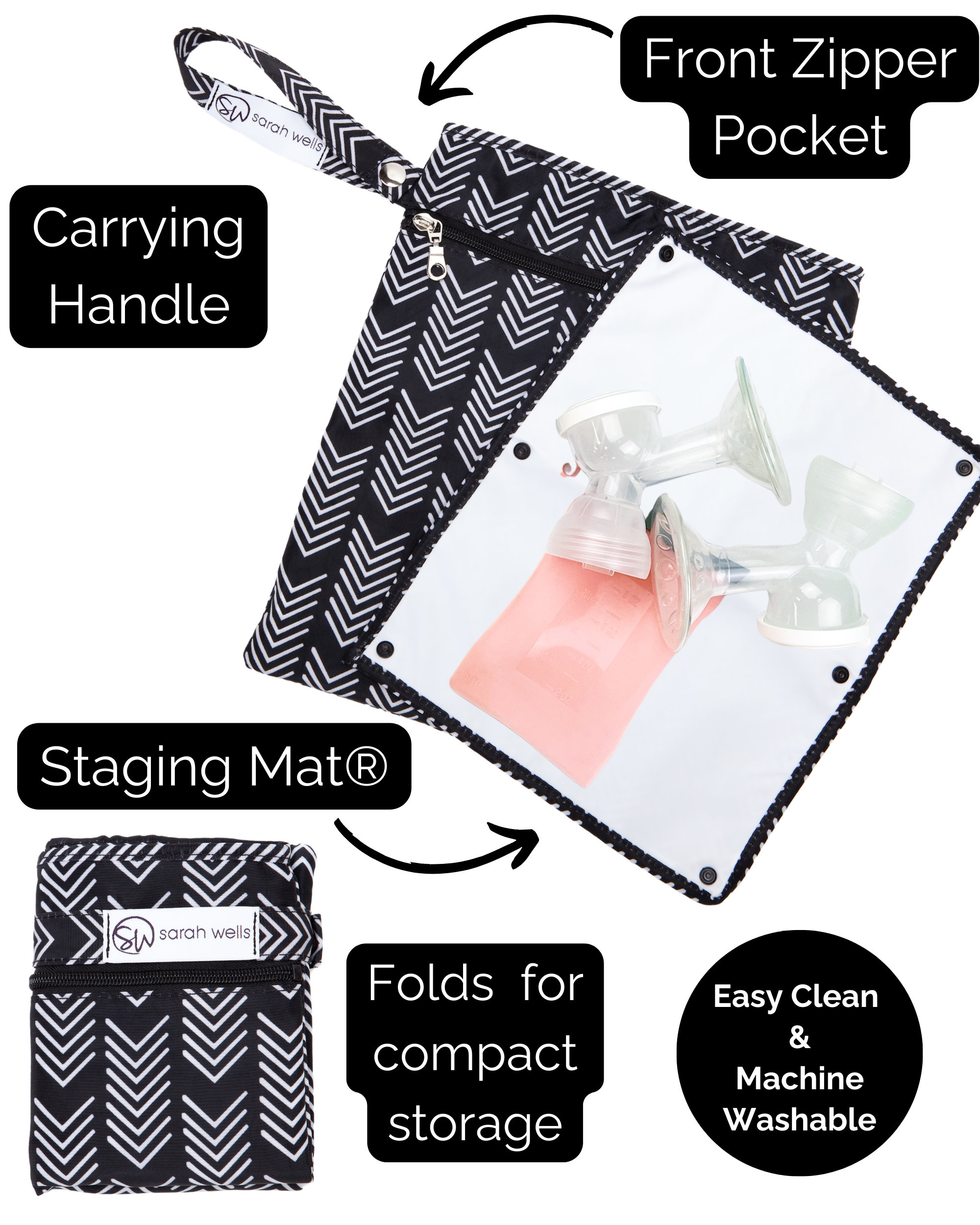 Pumparoo Wet/Dry Bag with Staging Mat® (Black & White)