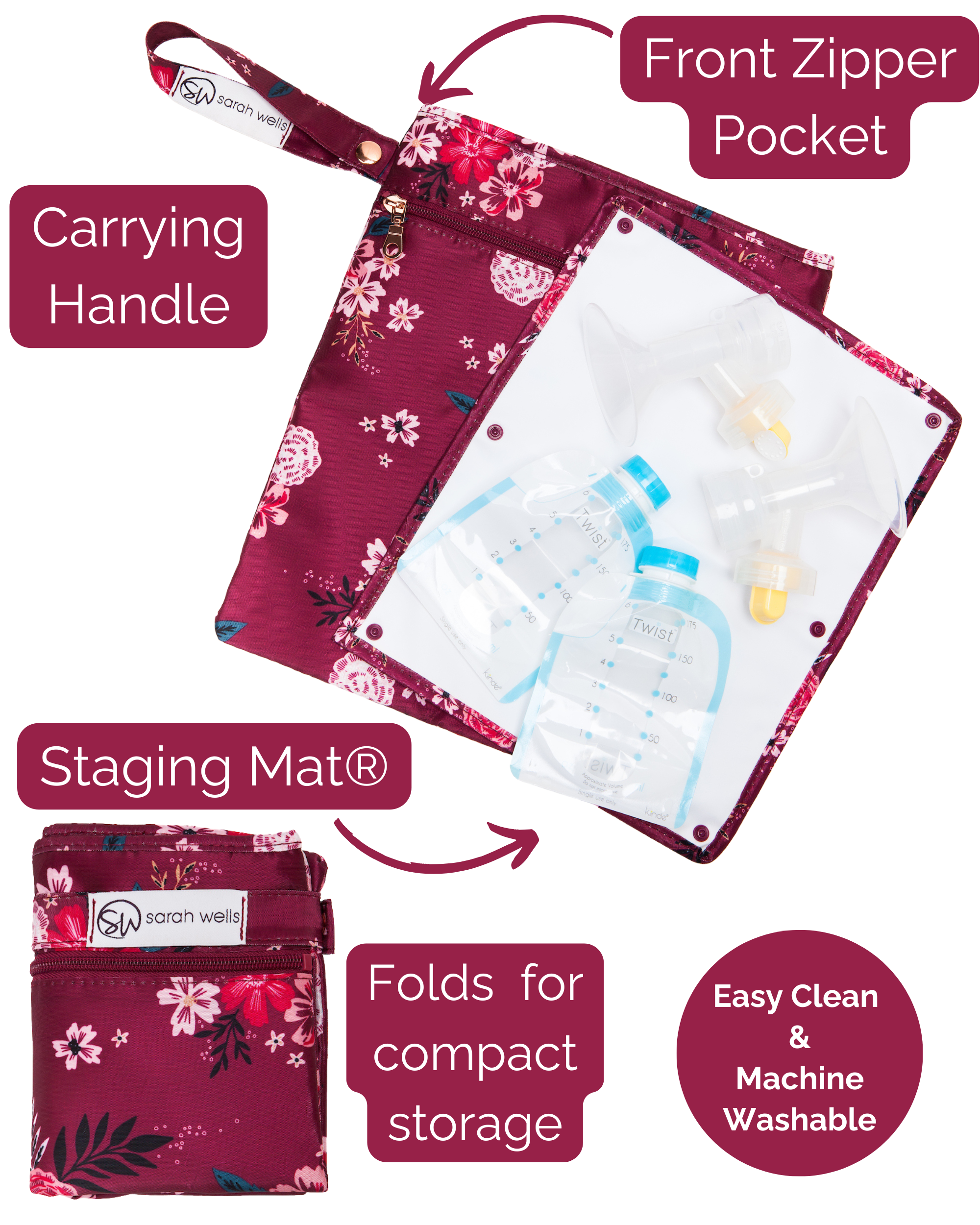 Pumparoo Wet/Dry Bag with Staging Mat® (Berry Bloom)