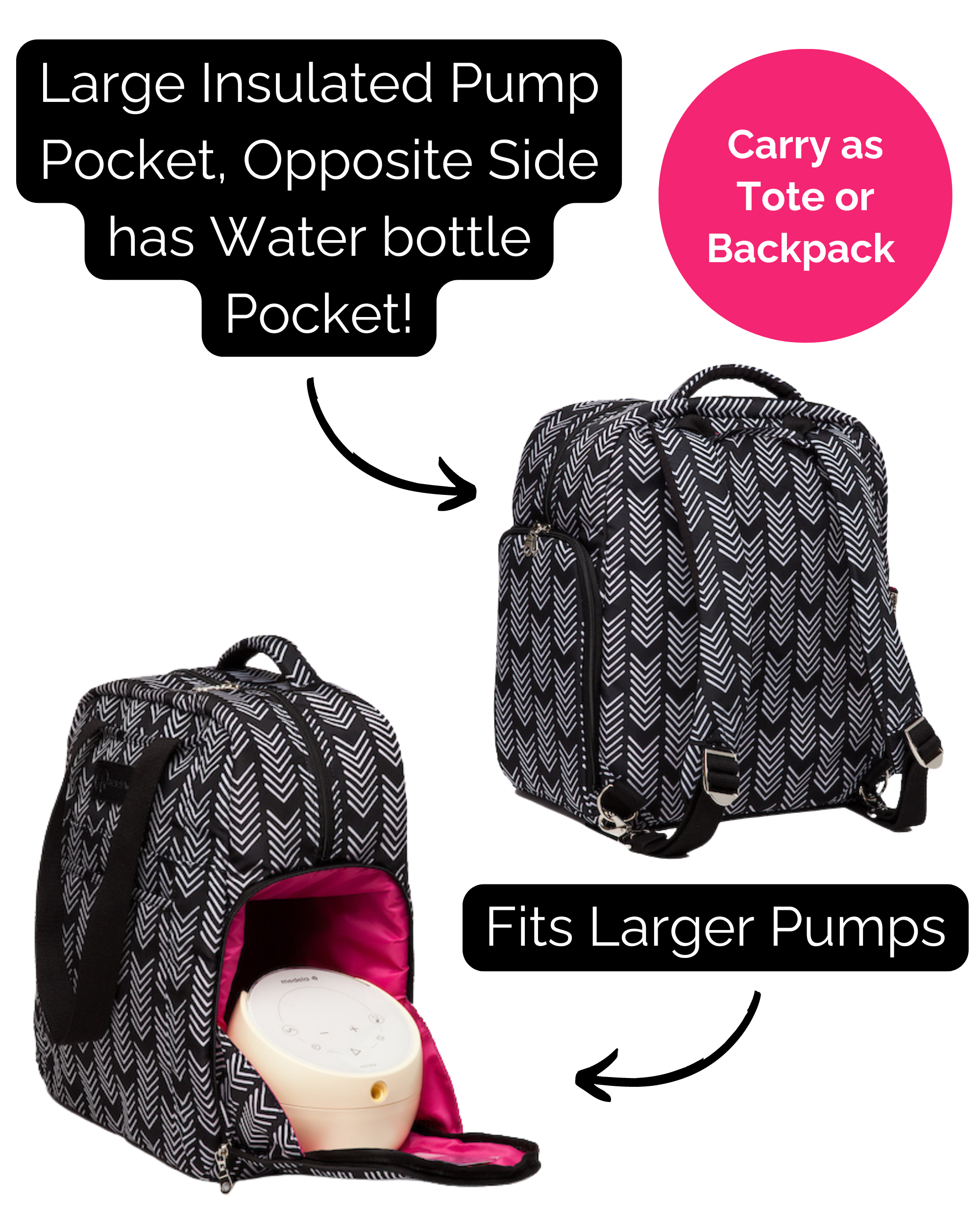 Kelly Breast Pump Backpack (B&W)