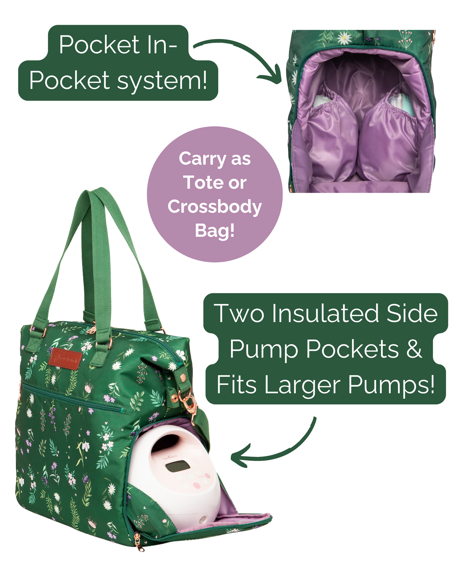 Lizzy Breast Pump Tote (Olive You)