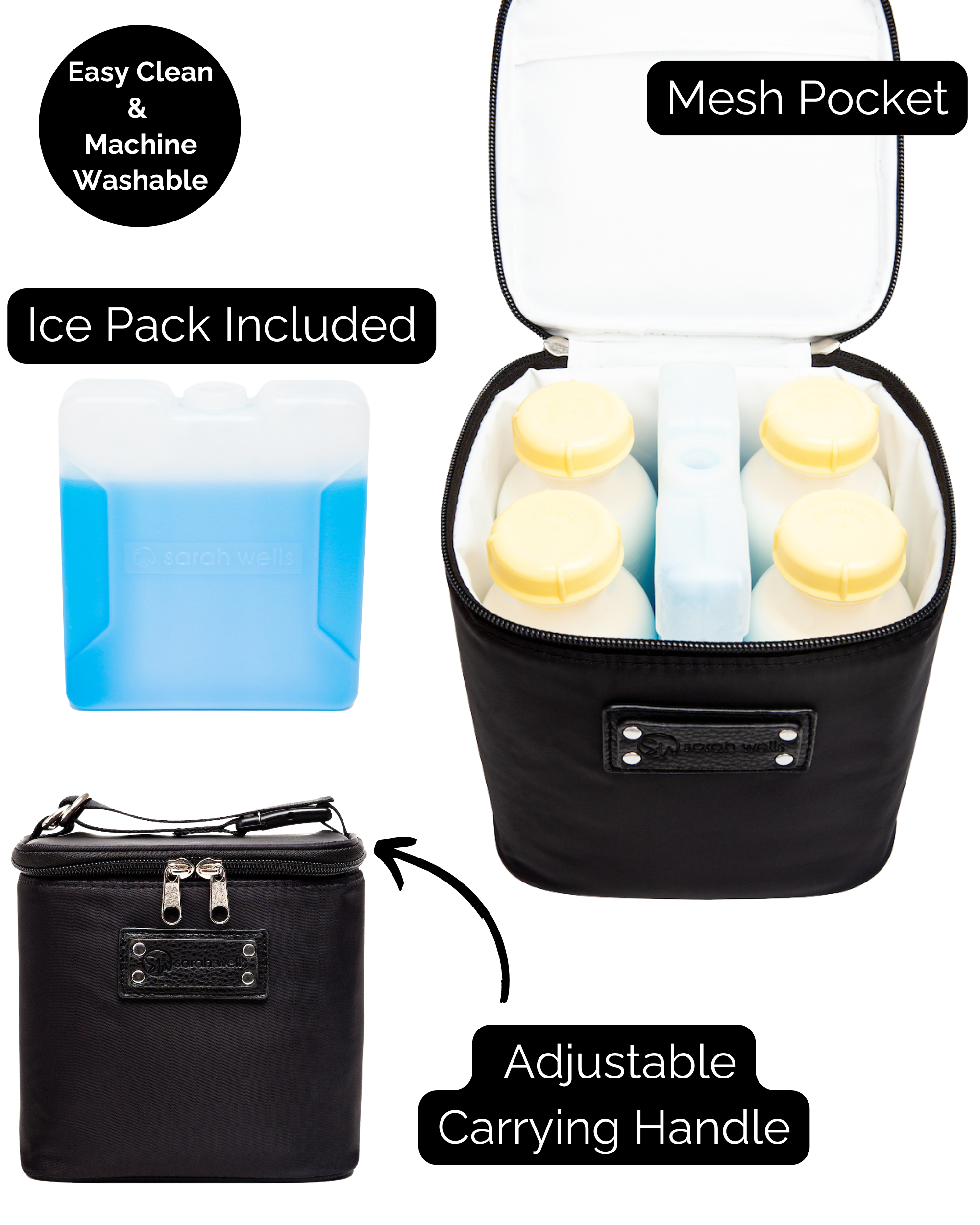 Cold Gold Breastmilk Cooler Bag (Ice Pack Included) (Black)