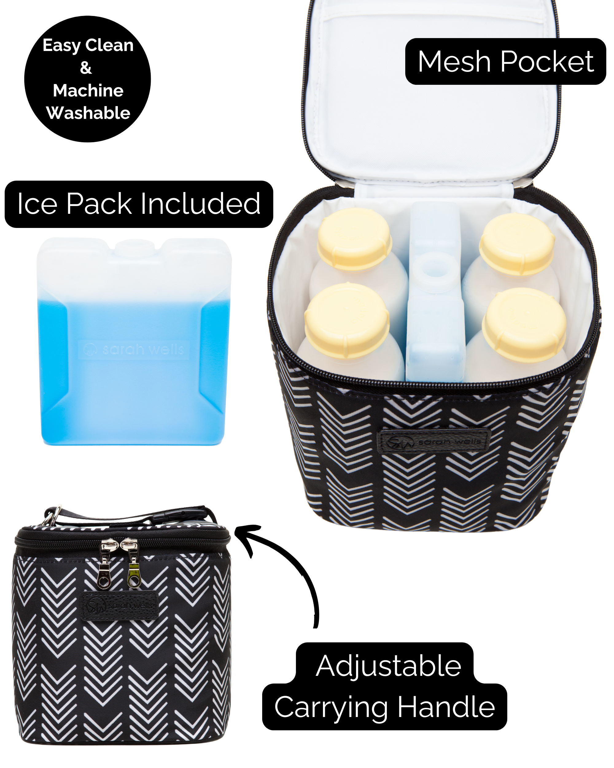 Cold Gold Breastmilk Cooler Bag (Ice Pack Included) (Black & White)