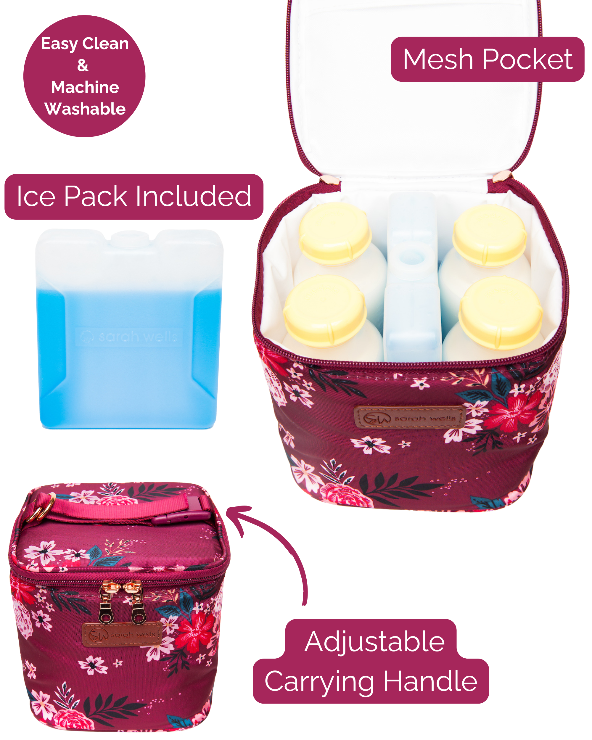 Cold Gold Breastmilk Cooler Bag (Ice Pack Included) (Berry Bloom)
