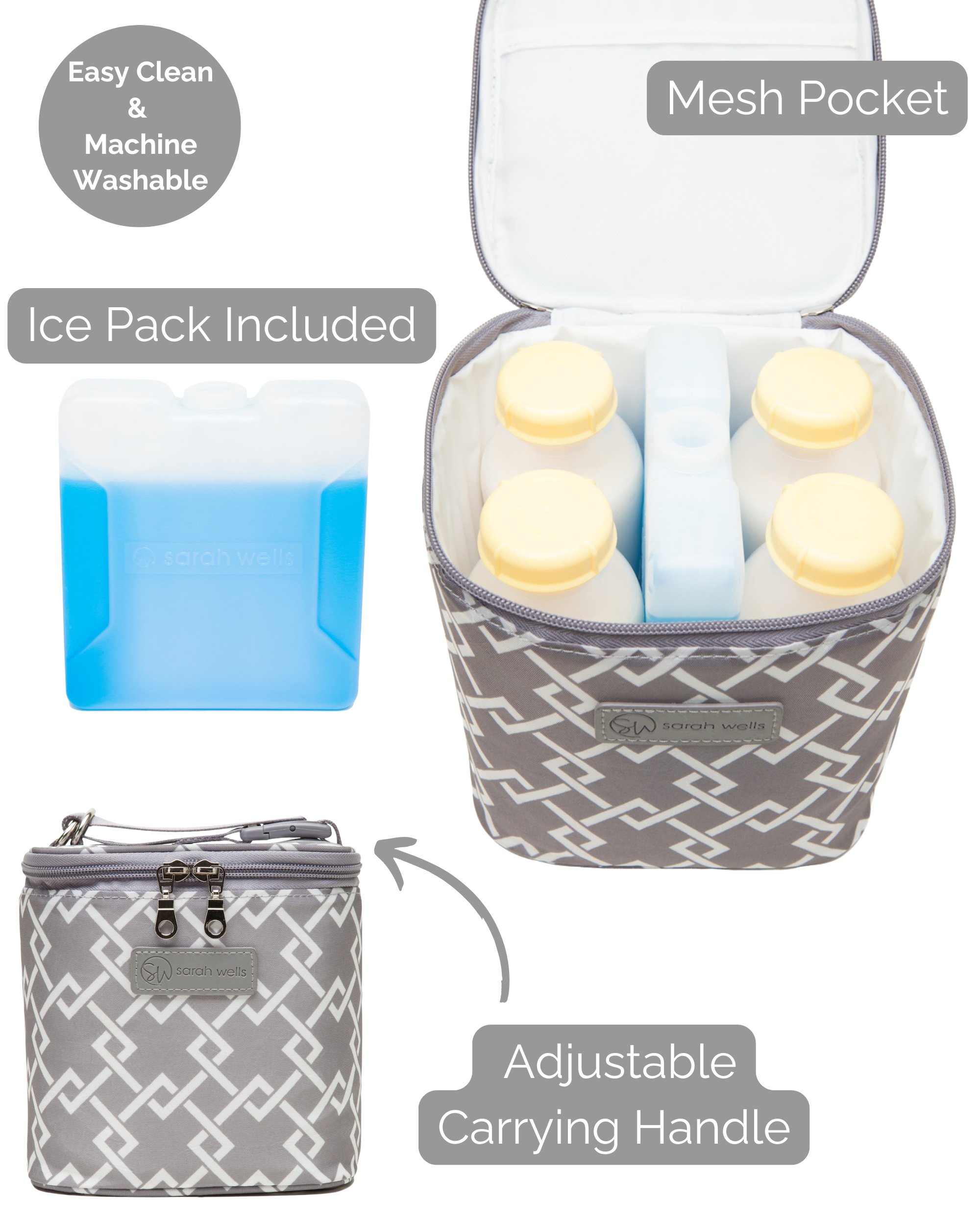 Cold Gold Breastmilk Cooler Bag (Ice Pack Included) (Gray)