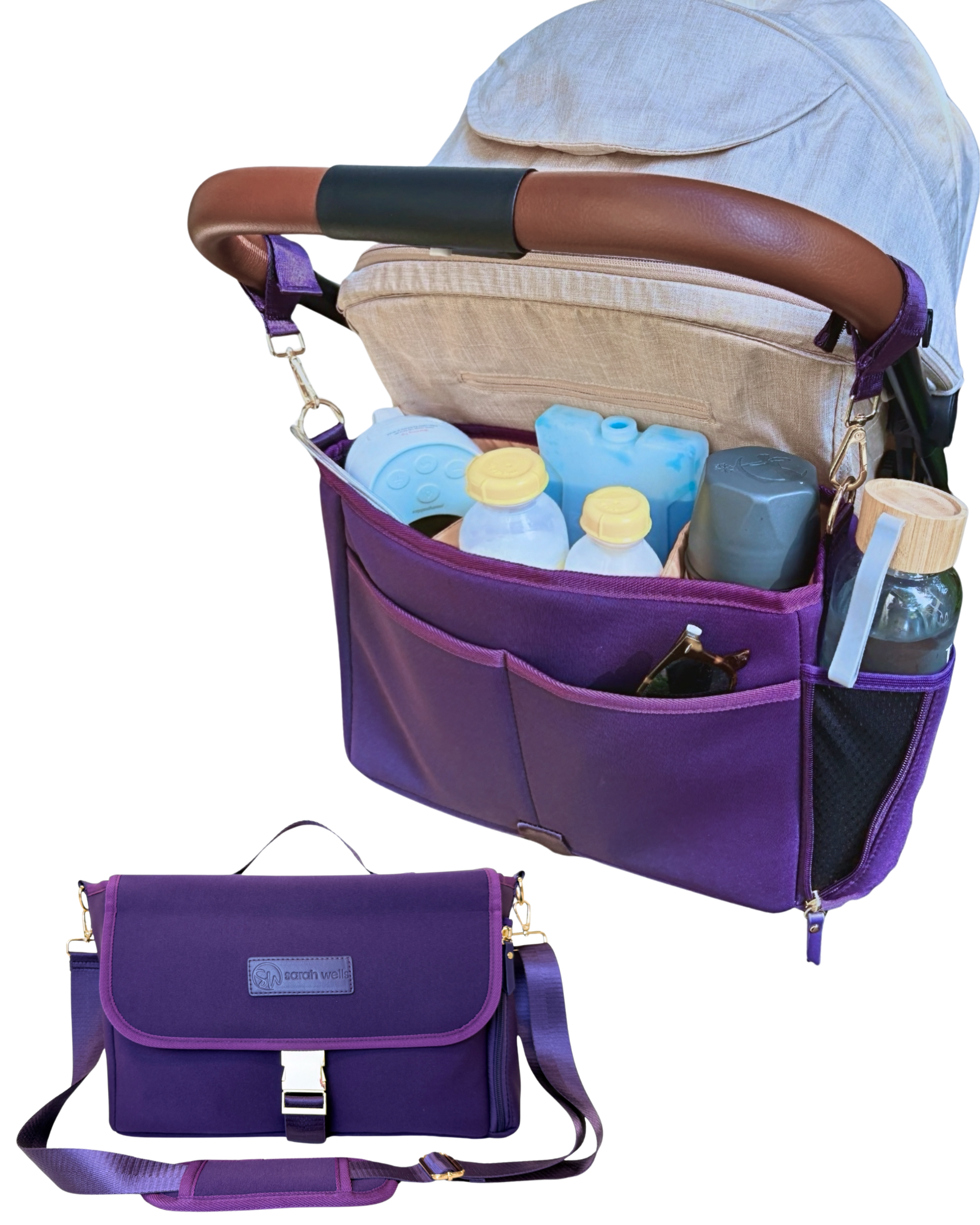 Maddy Stroller Caddy & Pump Bag (Purple)
