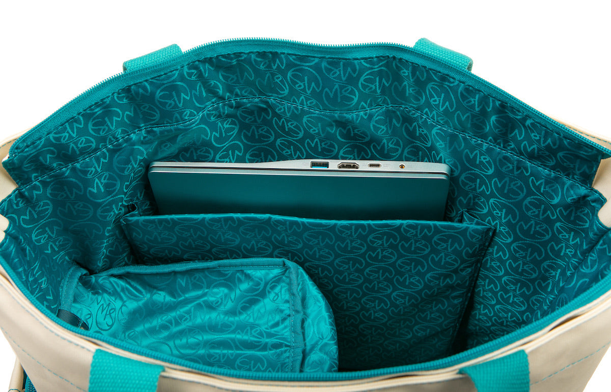 Sarah Wells Austin Breast Pump Tote – Coated Canvas Bag with Insulated Pocket, Water Bottle Holder & Laptop Sleeve