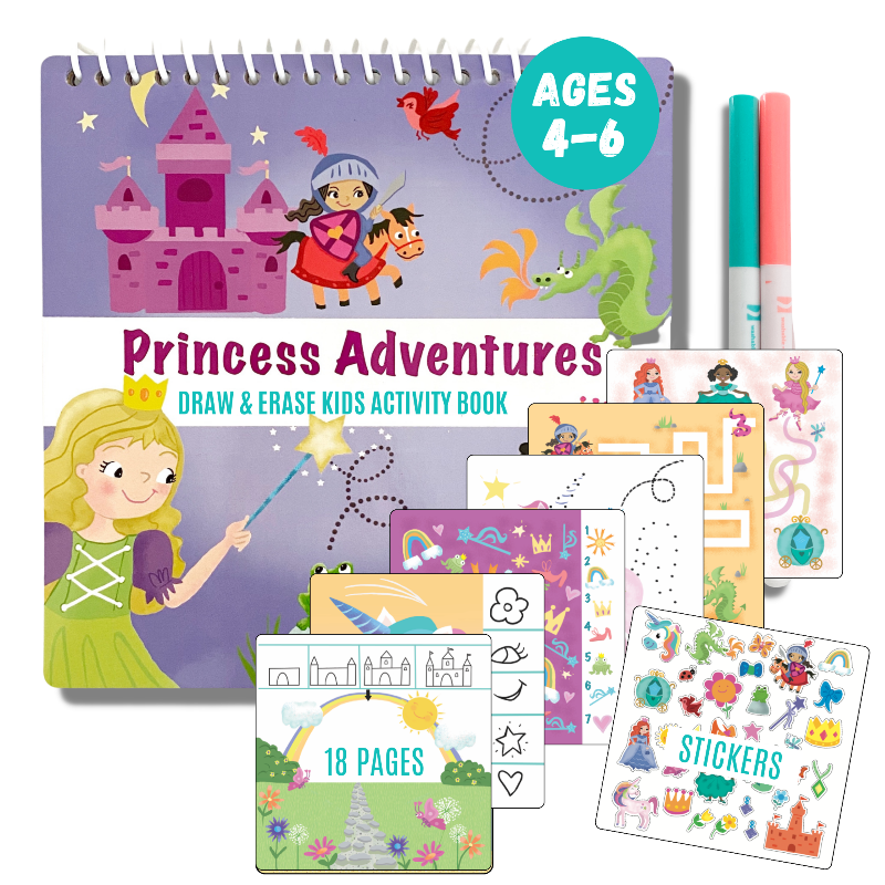 Small 7" Dry Erase Activity Book (incl. 2 Washable Markers & Reusable Stickers)