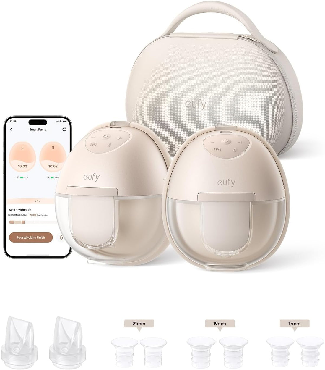 eufy Wearable Breast Pump S1 Pro, Electric Hands-Free Breast Pump with Heating Technology, Portable Charging Case