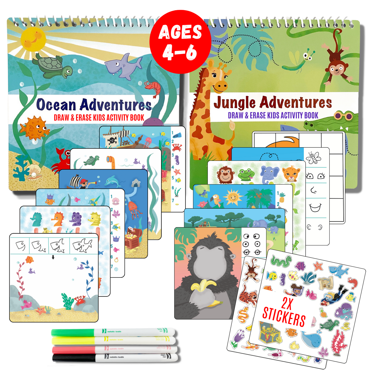 Small 7&quot; Dry Erase Activity Book (incl. 2 Washable Markers &amp; Reusable Stickers)