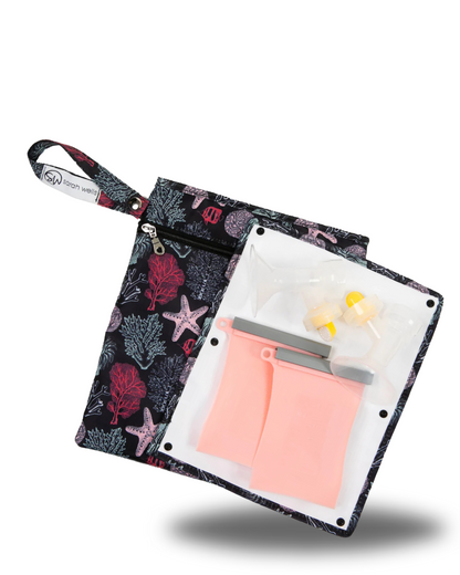 Sarah Wells Pumparoo Wet/Dry Bag – Compact Pump Parts Organizer with Waterproof Compartment &amp; Staging Mat – Machine Washable