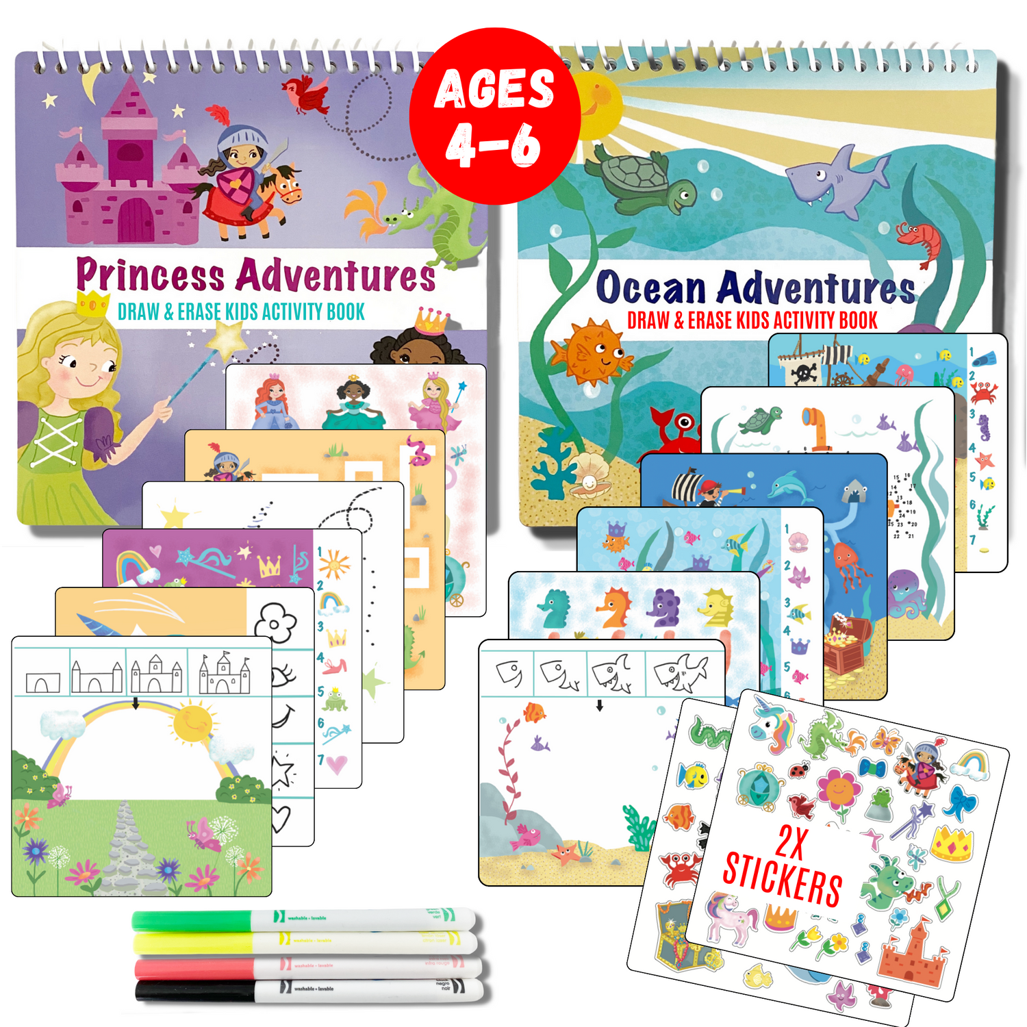 Small 7&quot; Dry Erase Activity Book (incl. 2 Washable Markers &amp; Reusable Stickers)