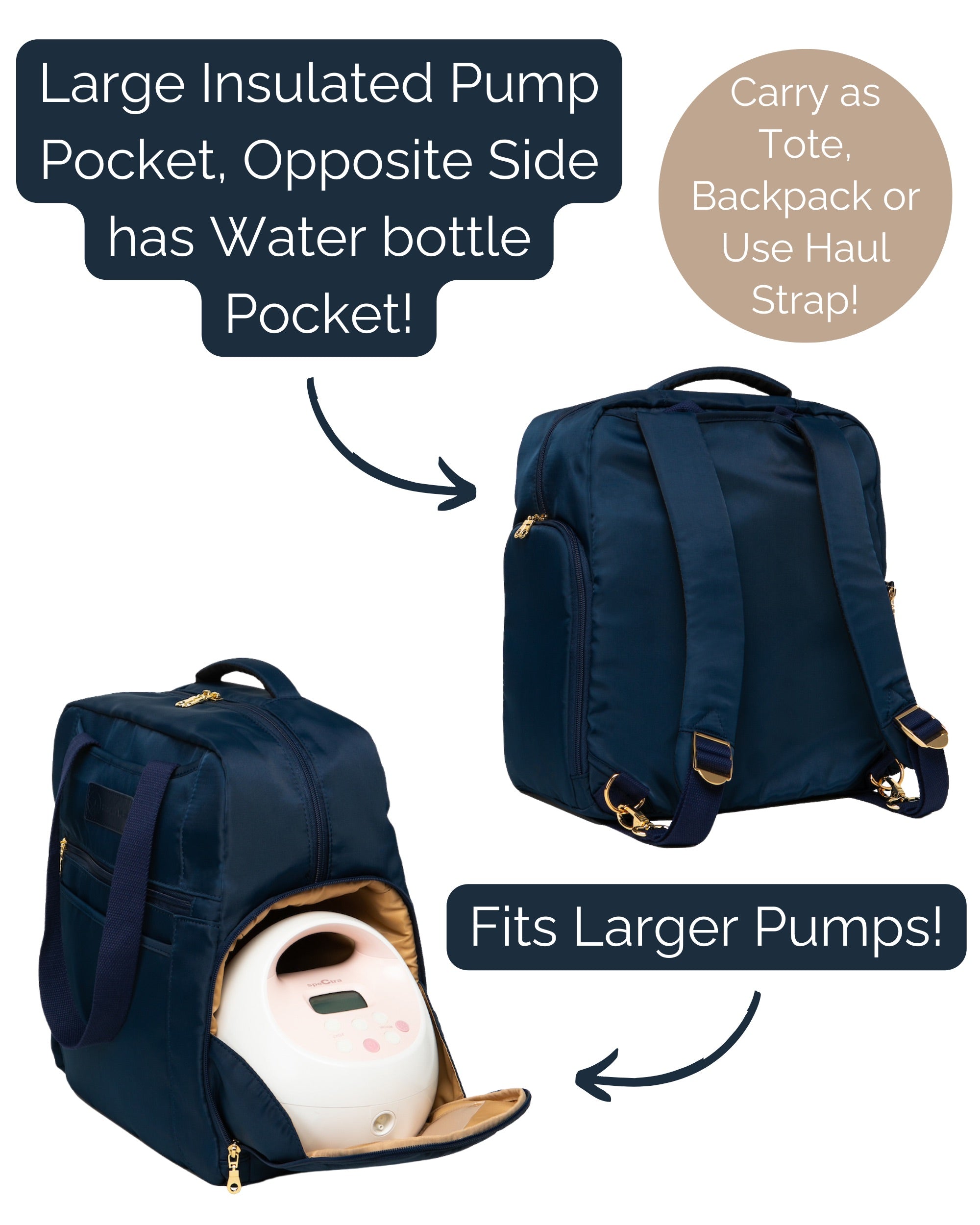 Sarah Wells Kelly Breast Pump Backpack &amp; Tote  – Insulated Pocket, Laptop Sleeve &amp; Easy-Clean Interior – Fits All Pumps for Moms