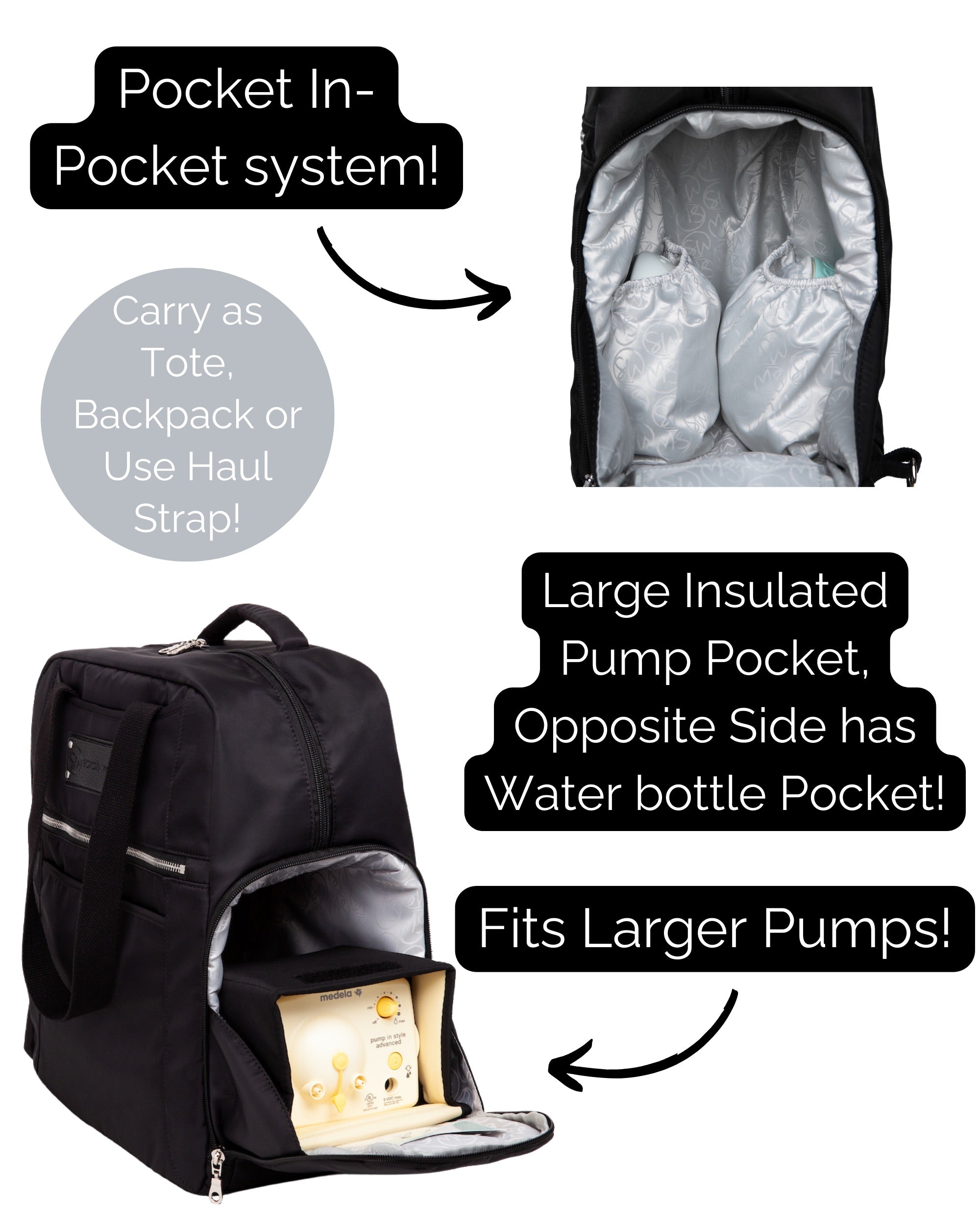 Sarah Wells Kelly Breast Pump Backpack &amp; Tote  – Insulated Pocket, Laptop Sleeve &amp; Easy-Clean Interior – Fits All Pumps for Moms