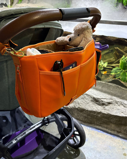 Sarah Wells Deluxe Stroller Caddy Organizer – Insulated, Machine-Washable with Crossbody Strap, Storage Pockets &amp; Luggage Sleeve