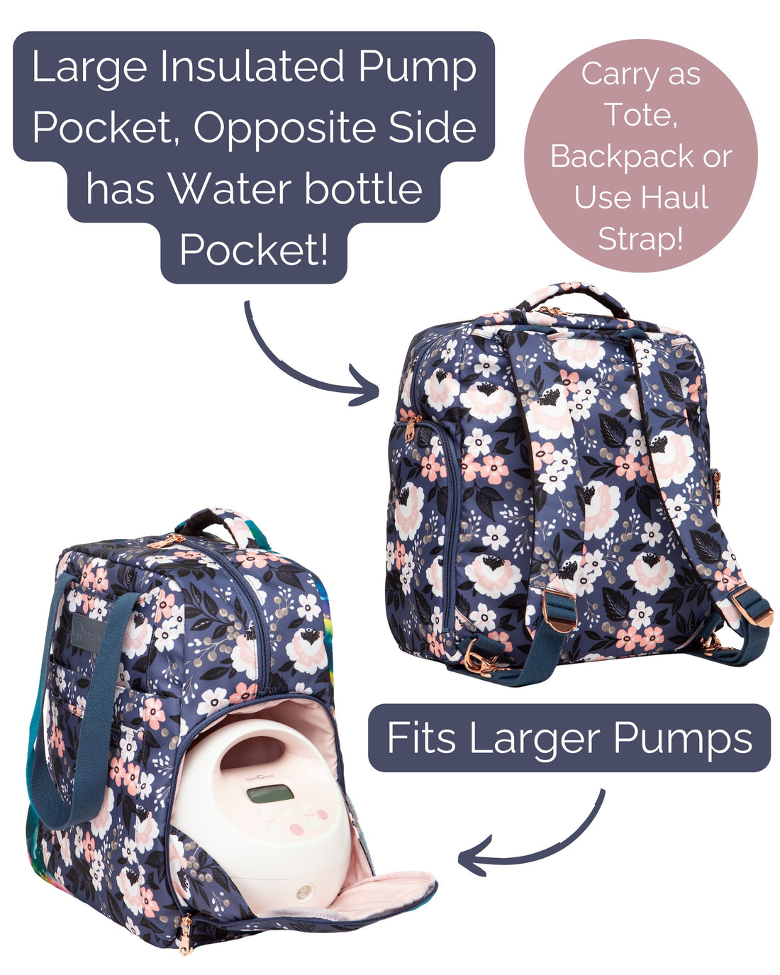 Sarah Wells Kelly Breast Pump Backpack &amp; Tote  – Insulated Pocket, Laptop Sleeve &amp; Easy-Clean Interior – Fits All Pumps for Moms