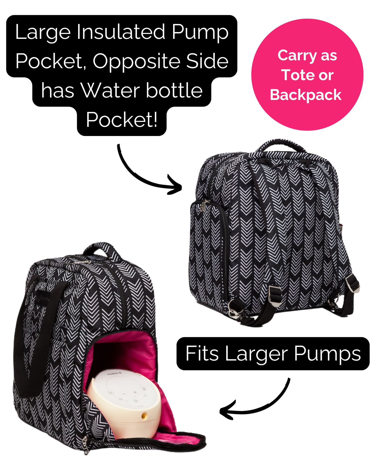 Kelly Breast Pump Backpack (B&W)
