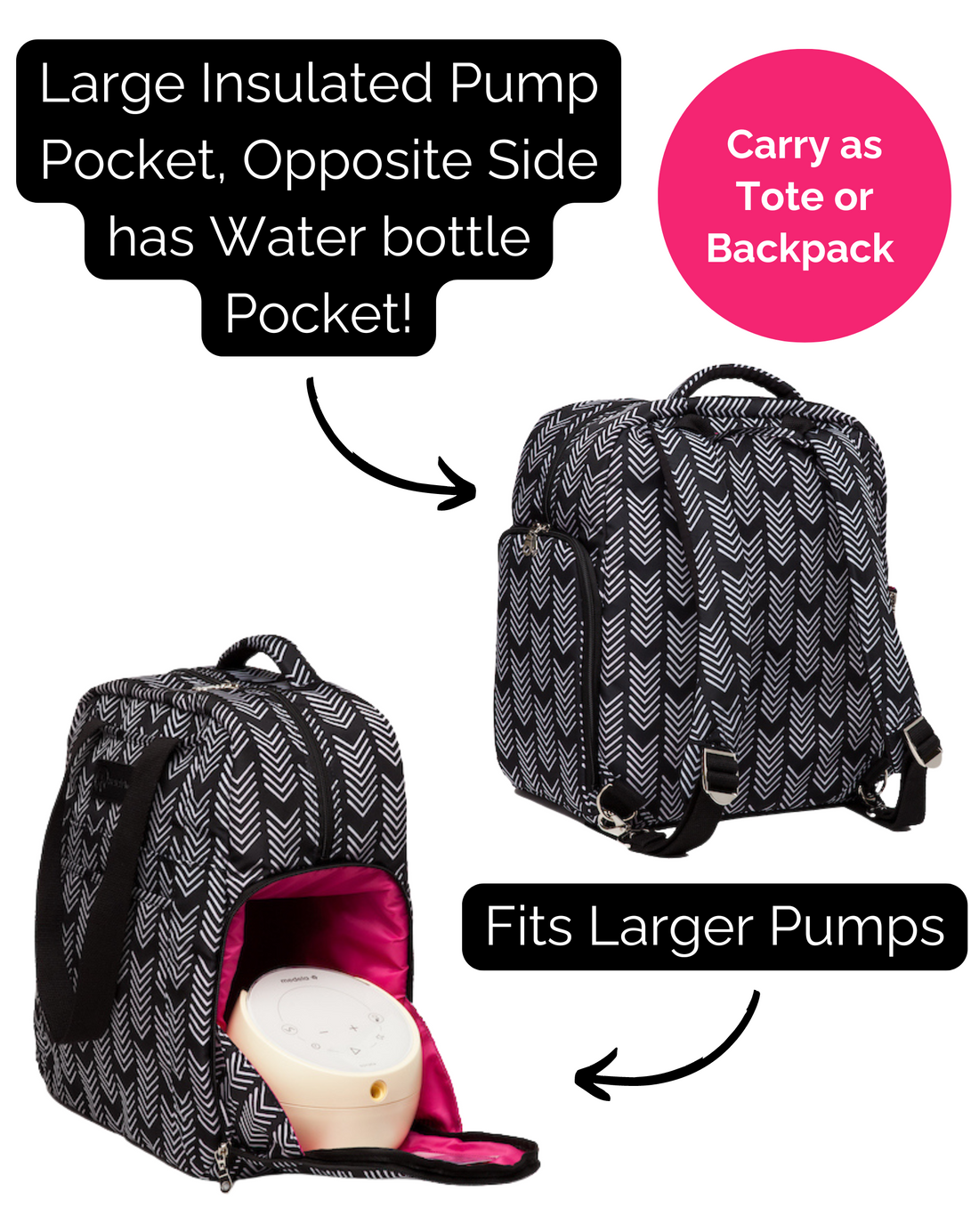 Kelly Breast Pump Backpack (B&amp;W)