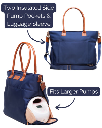 Sarah Wells Abby Breast Pump Tote – Real Leather Straps – Insulated Pockets, Laptop Storage &amp; Easy-Clean Interior
