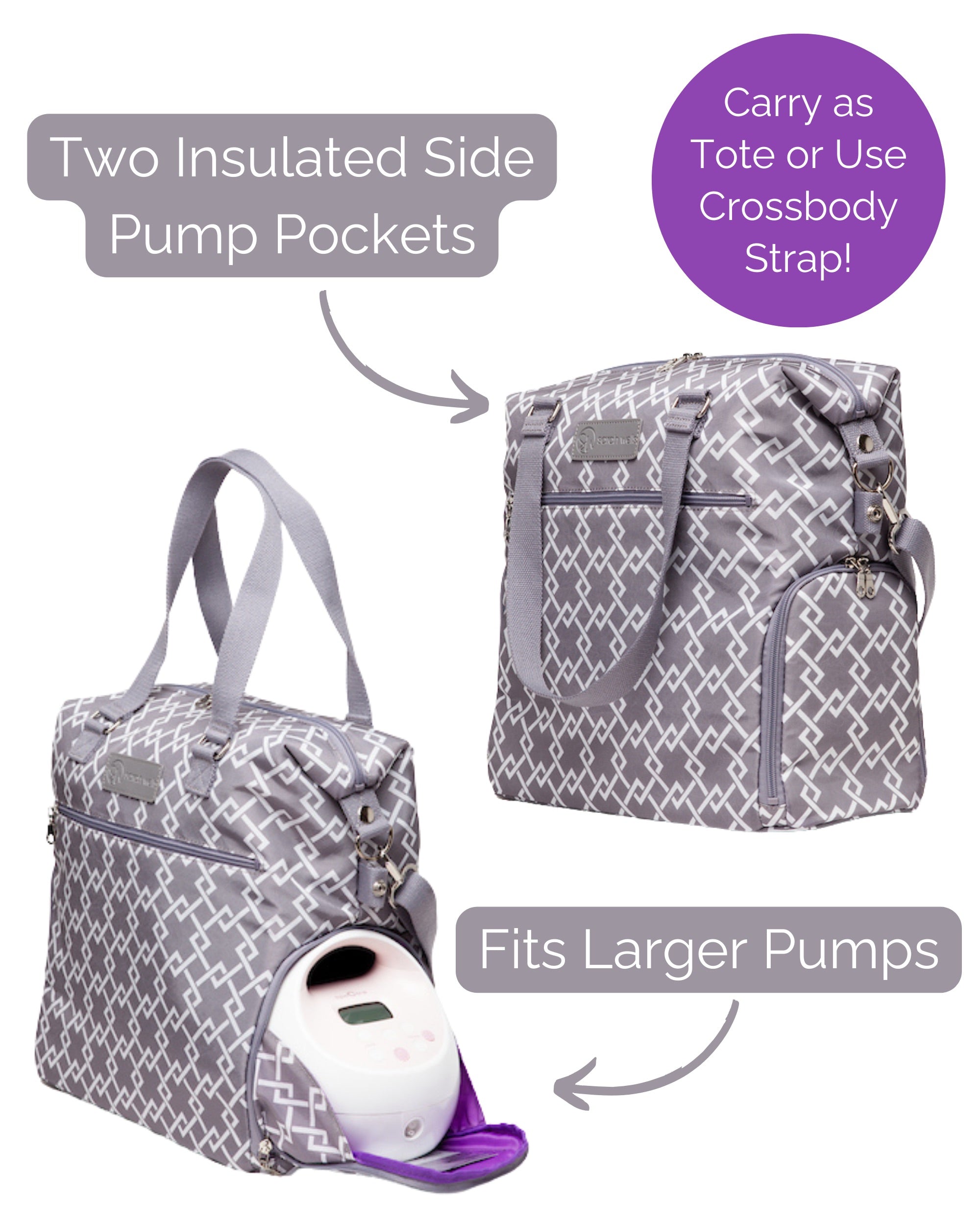 Sarah Wells Lizzy Breast Pump Tote – Lightweight, Easy-Clean Bag with Insulated Pocket, Laptop Sleeve &amp; Side Storage – Fits Pumps &amp; More