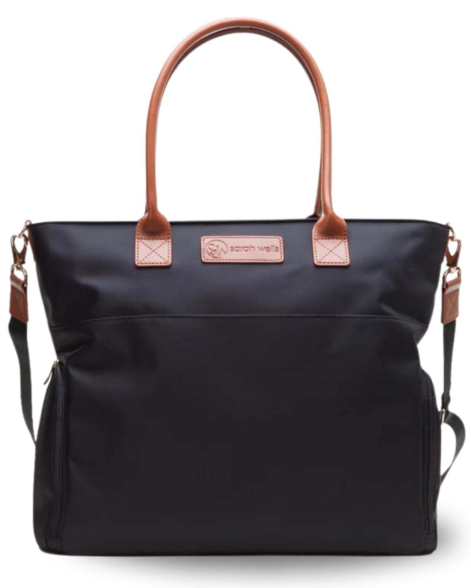 Sarah Wells Abby Breast Pump Tote – Real Leather Straps – Insulated Pockets, Laptop Storage &amp; Easy-Clean Interior