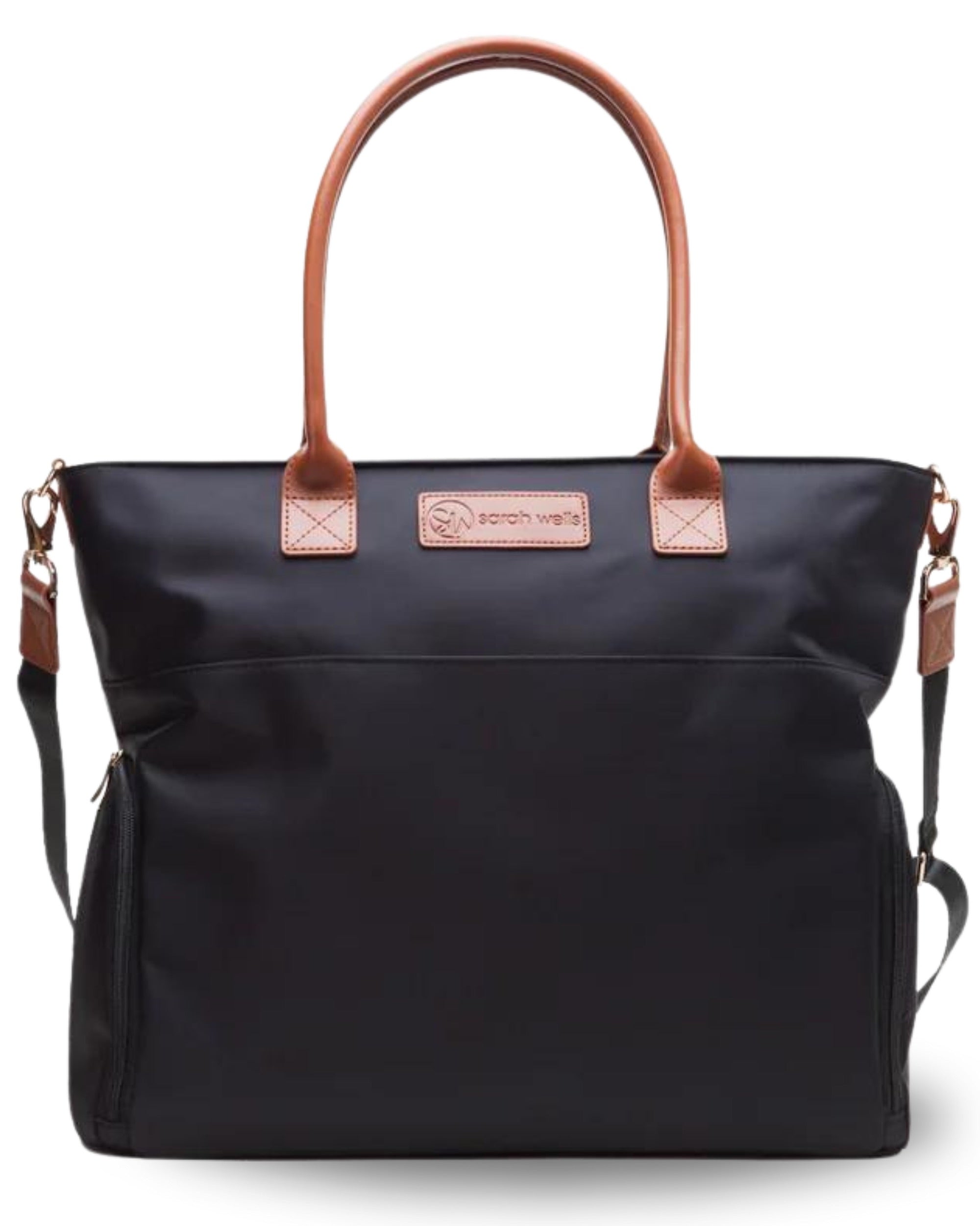 Sarah Wells Abby Breast Pump Tote – Real Leather Straps – Insulated Pockets, Laptop Storage &amp; Easy-Clean Interior