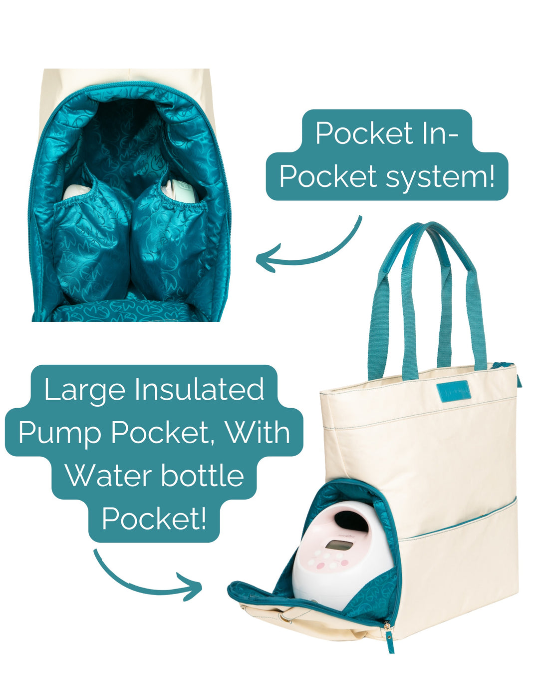 Austin Breast Pump Tote – Coated Canvas Bag with Insulated Pocket, Water Bottle Holder &amp; Laptop Sleeve – Wipe-Clean for Everyday Use
