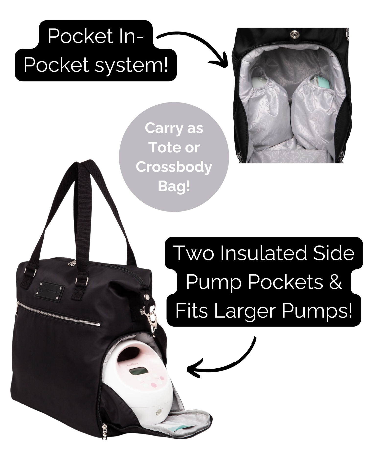 Sarah Wells Lizzy Breast Pump Tote – Lightweight, Easy-Clean Bag with Insulated Pocket, Laptop Sleeve &amp; Side Storage – Fits Pumps &amp; More