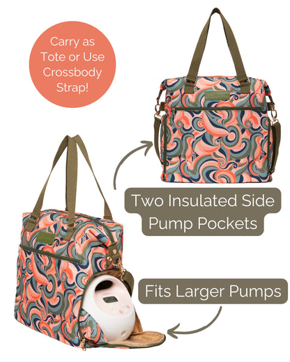 Sarah Wells Lizzy Breast Pump Tote – Lightweight, Easy-Clean Bag with Insulated Pocket, Laptop Sleeve &amp; Side Storage – Fits Pumps &amp; More