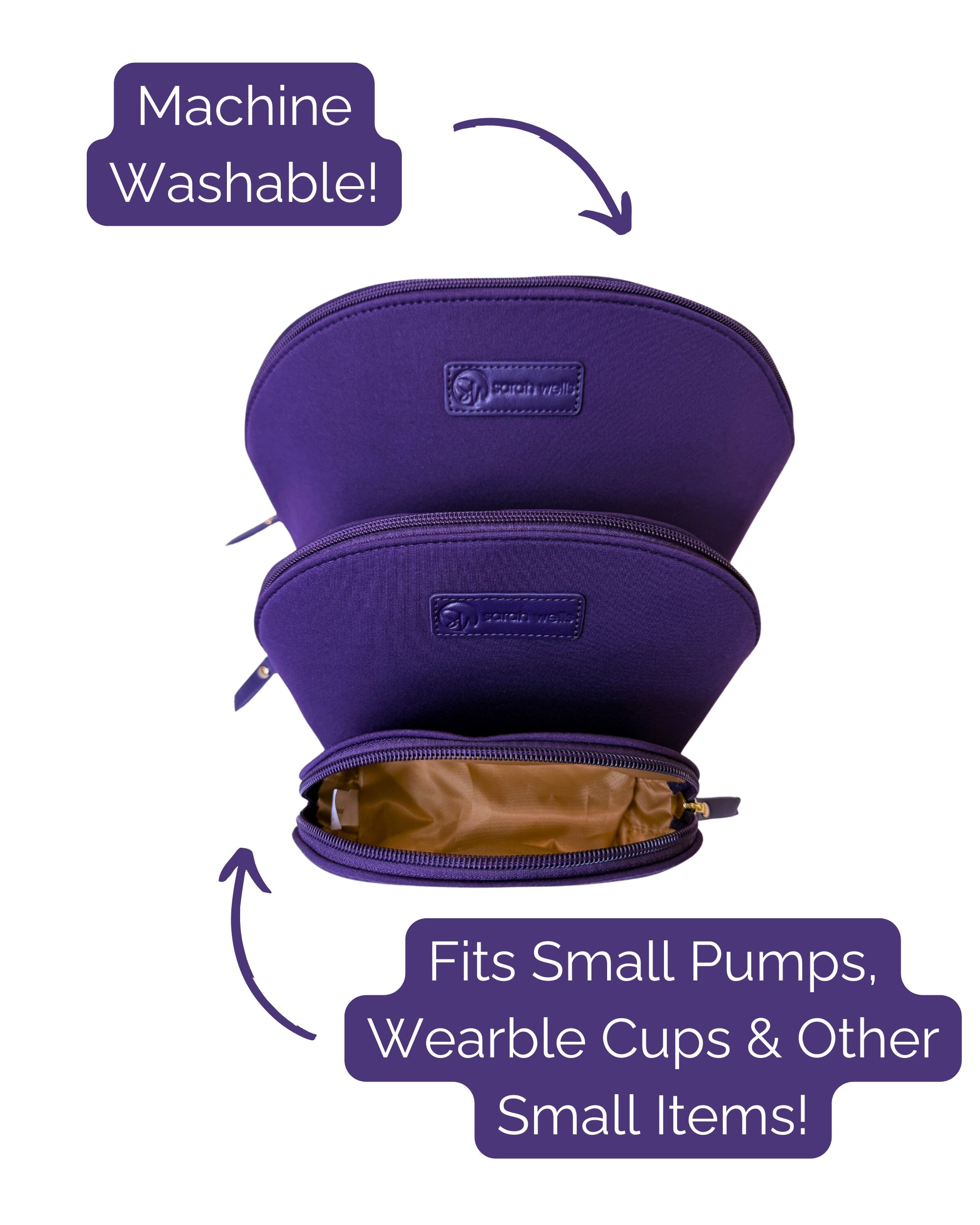 Sarah Wells PackSWell Neoprene Organizer Set of 3 – Washable Zipper Pouches for Pump Parts, Travel, Makeup, Snacks, Tech Cords &amp; More