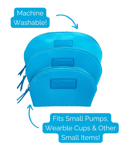 Sarah Wells PackSWell Neoprene Organizer Set of 3 – Washable Zipper Pouches for Pump Parts, Travel, Makeup, Snacks, Tech Cords &amp; More