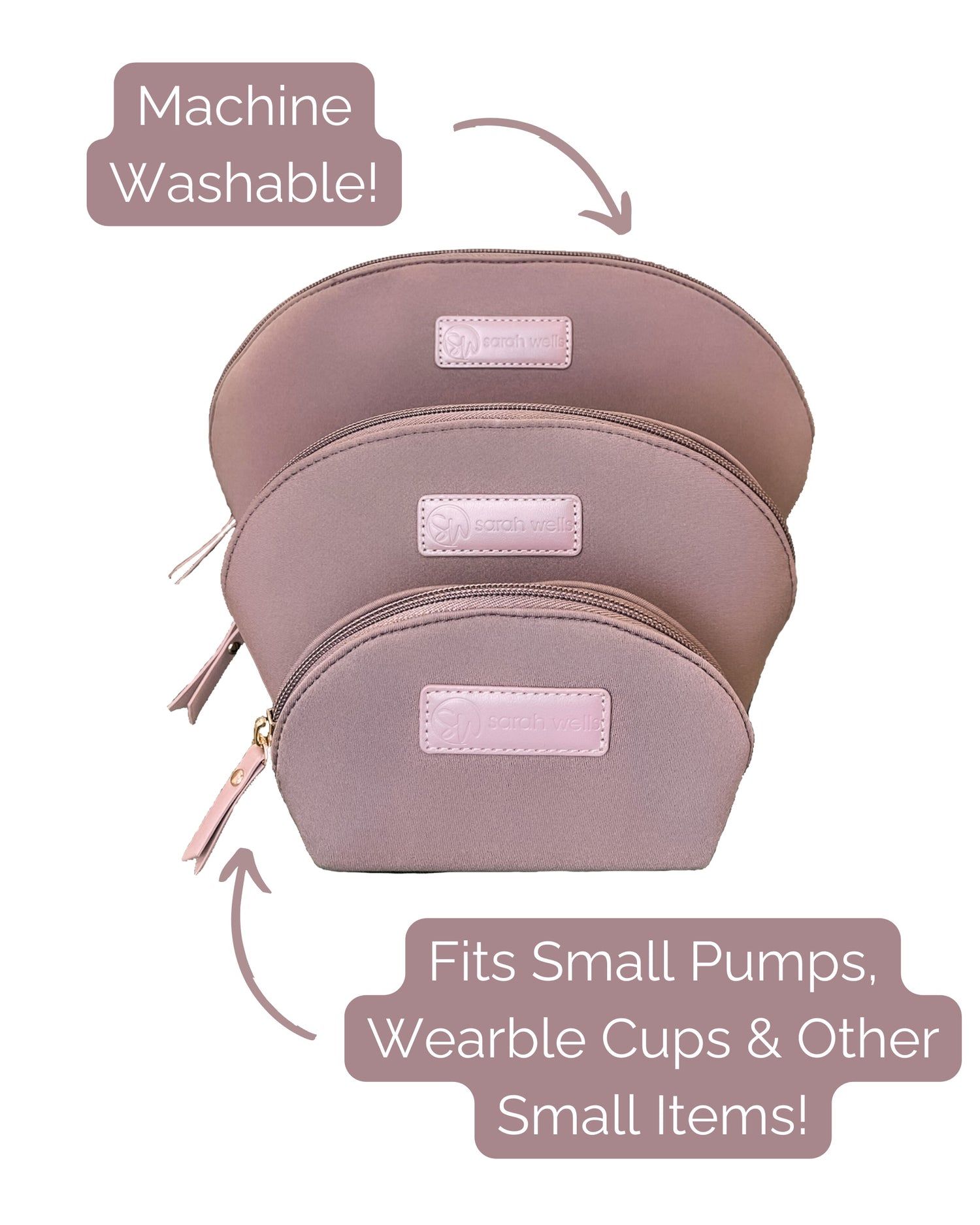 Sarah Wells PackSWell Neoprene Organizer Set of 3 – Washable Zipper Pouches for Pump Parts, Travel, Makeup, Snacks, Tech Cords &amp; More