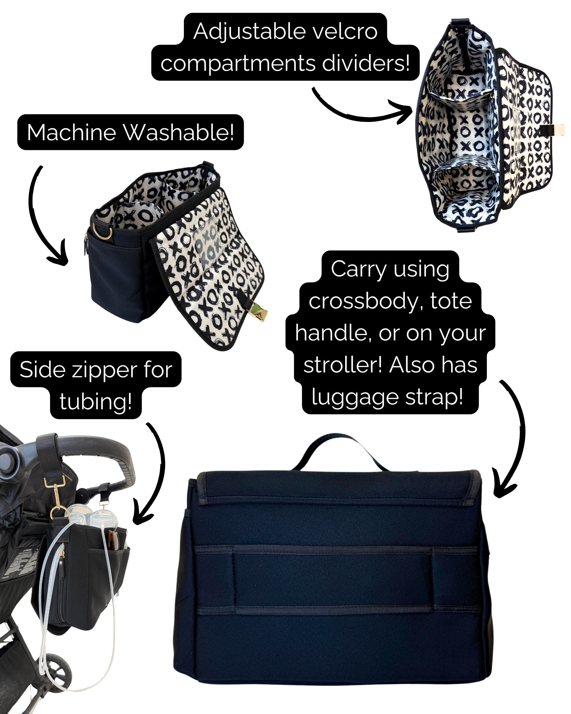 Sarah Wells Deluxe Stroller Caddy Organizer – Insulated, Machine-Washable with Crossbody Strap, Storage Pockets &amp; Luggage Sleeve