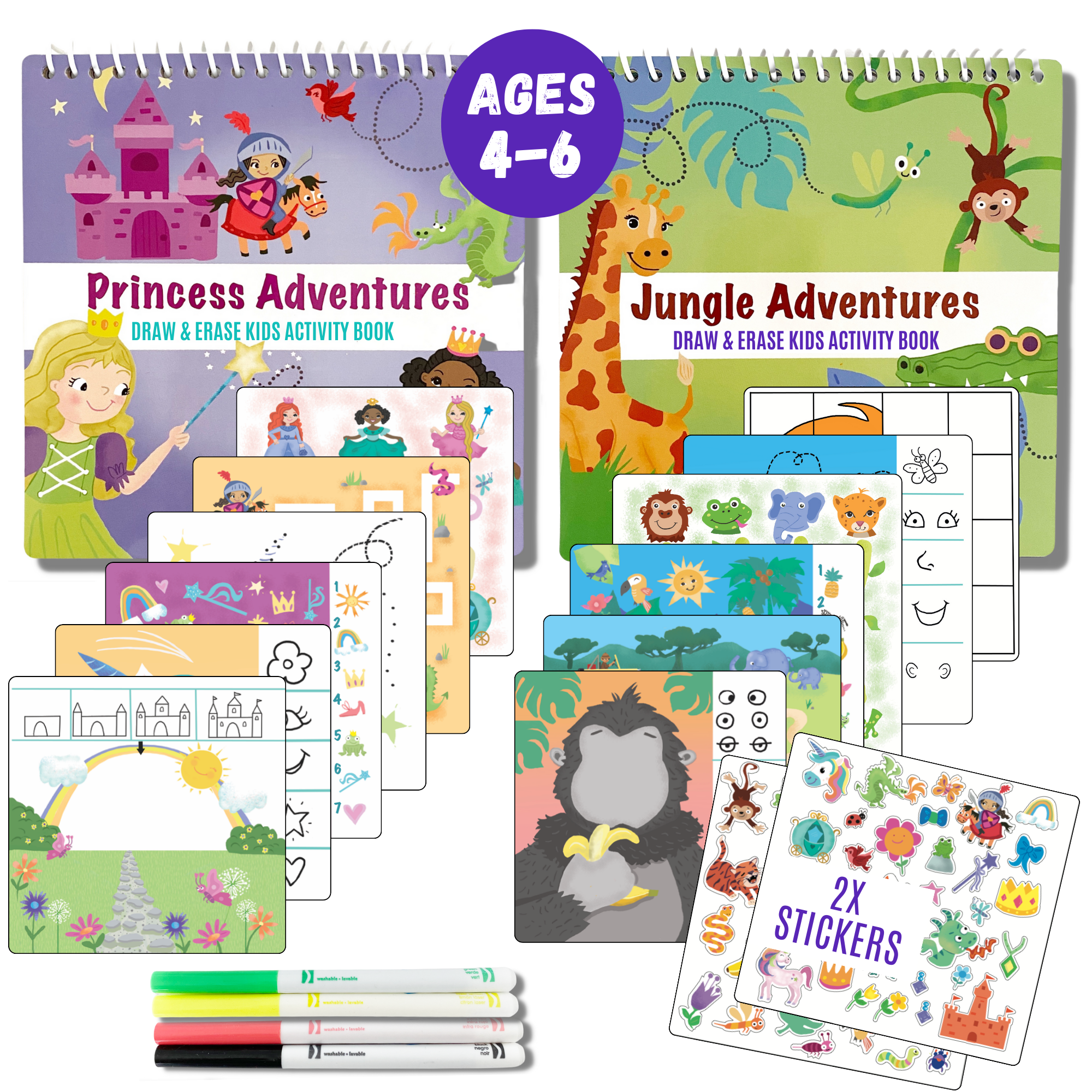 Small 7" Dry Erase Activity Book (incl. 2 Washable Markers &amp; Reusable Stickers)