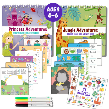 Small 7&quot; Dry Erase Activity Book (incl. 2 Washable Markers &amp; Reusable Stickers)