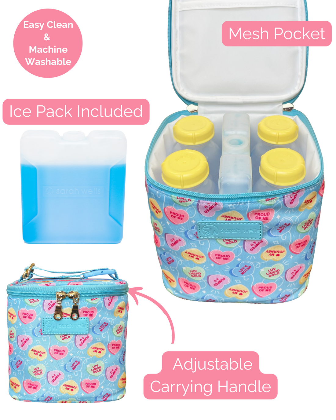 Cold Gold Breastmilk Cooler Bag (Ice Pack Included) (Candy Conversation Hearts)