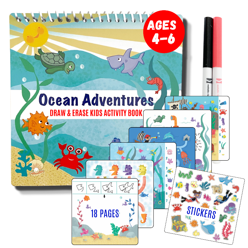 Small 7" Dry Erase Activity Book (incl. 2 Washable Markers &amp; Reusable Stickers)