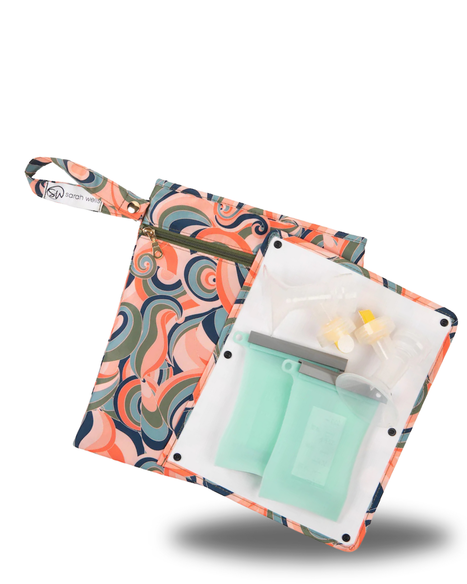 Sarah Wells Pumparoo Wet/Dry Bag – Compact Pump Parts Organizer with Waterproof Compartment &amp; Staging Mat – Machine Washable