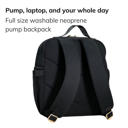 Sarah Wells Fiona pump backpack in Black on white background