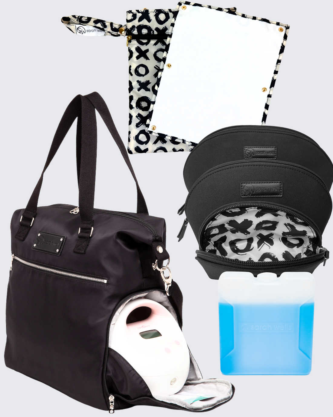 Chic Black Pump Bag with Trio Organizer, Ice Pack and Wet/Dry Bag