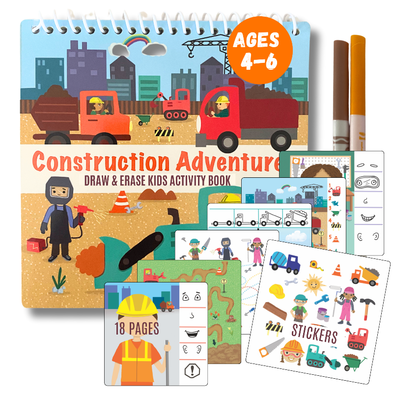 Small 7" Dry Erase Activity Book (incl. 2 Washable Markers &amp; Reusable Stickers)