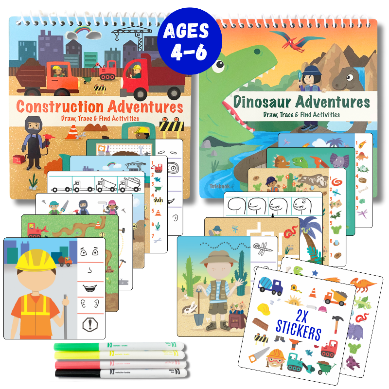 Small 7" Dry Erase Activity Book (incl. 2 Washable Markers &amp; Reusable Stickers)
