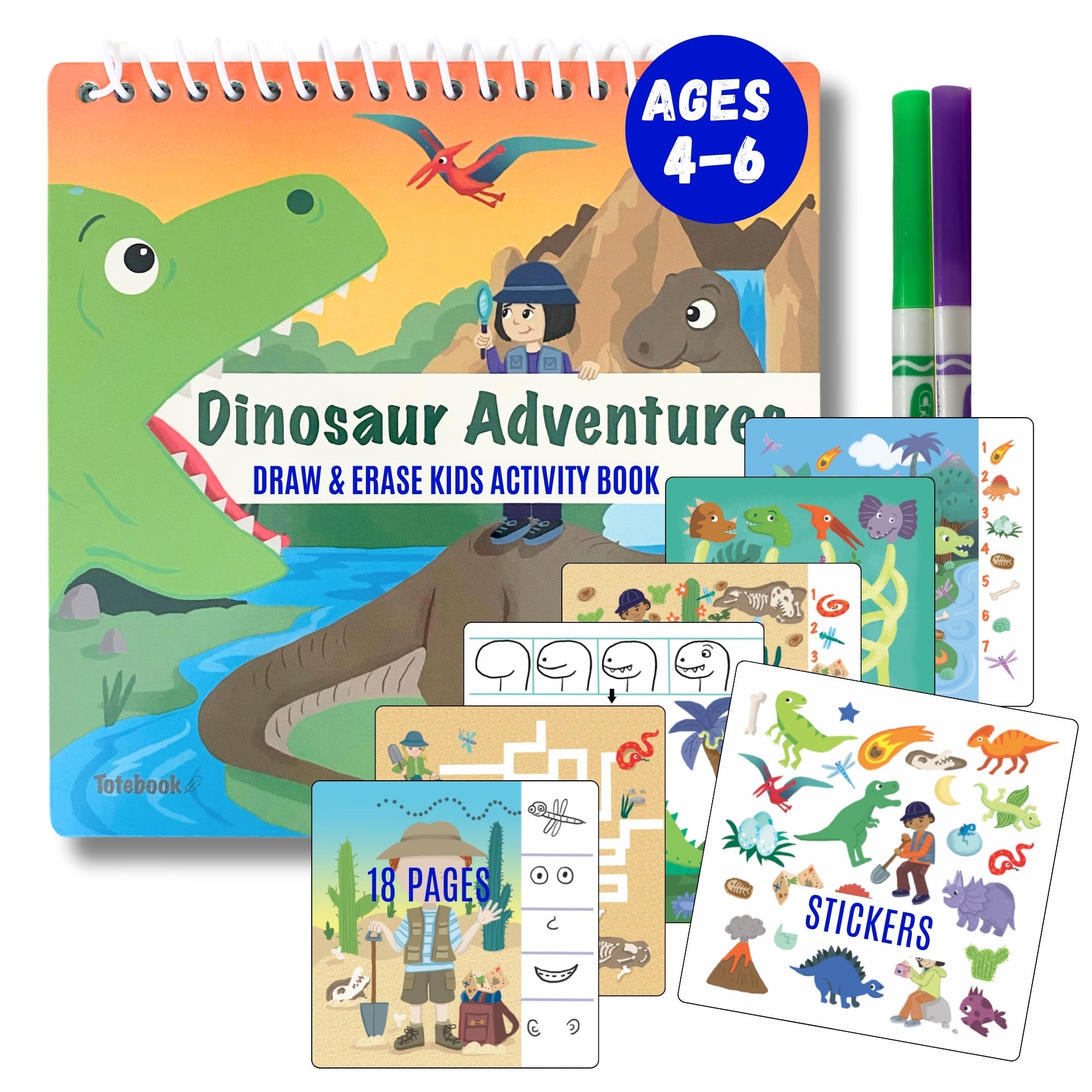 Small 7" Dry Erase Activity Book (incl. 2 Washable Markers &amp; Reusable Stickers)