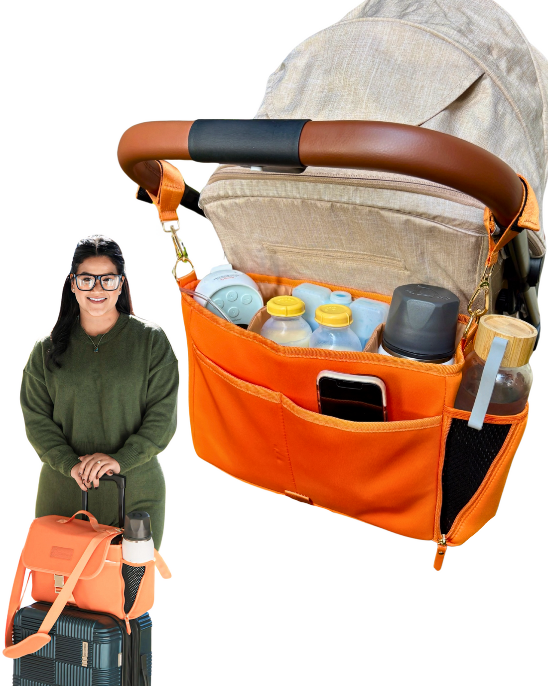 Maddy Stroller Caddy &amp; Pump Bag (Orange)