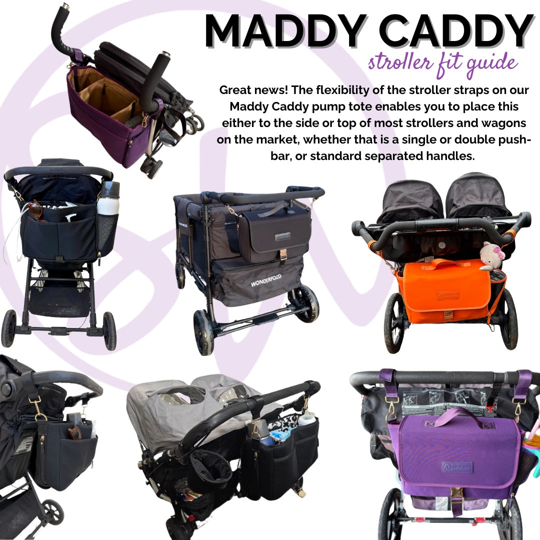 Sarah Wells Deluxe Stroller Caddy Organizer – Insulated, Machine-Washable with Crossbody Strap, Storage Pockets &amp; Luggage Sleeve