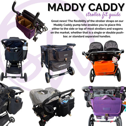 Sarah Wells Deluxe Stroller Caddy Organizer – Insulated, Machine-Washable with Crossbody Strap, Storage Pockets &amp; Luggage Sleeve