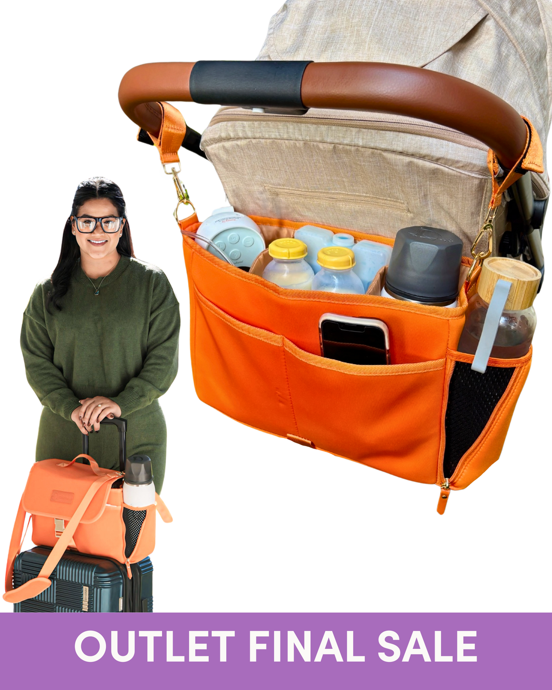 OUTLET Maddy Stroller Caddy &amp; Pump Bag (Orange)