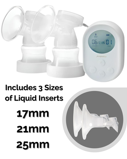 Pumpables Genie Advanced Portable Breast Pump with 17, 21, 25mm Inserts &amp; Liquid Shields (2)
