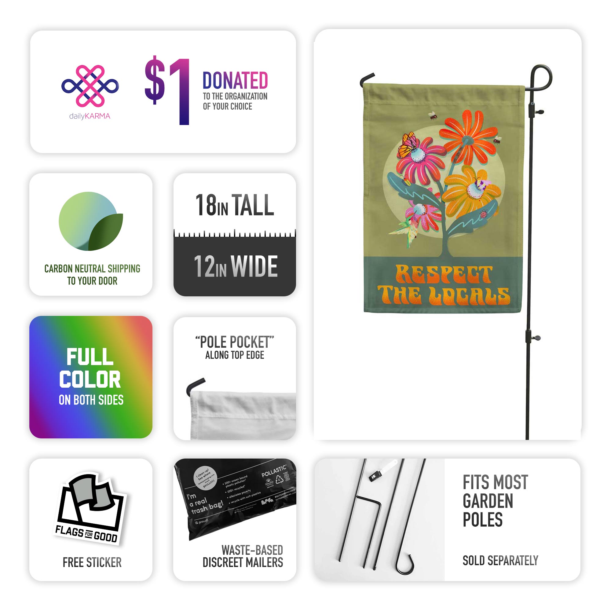"Respect the Locals" Native Plants &amp; Pollinator Garden Flag
