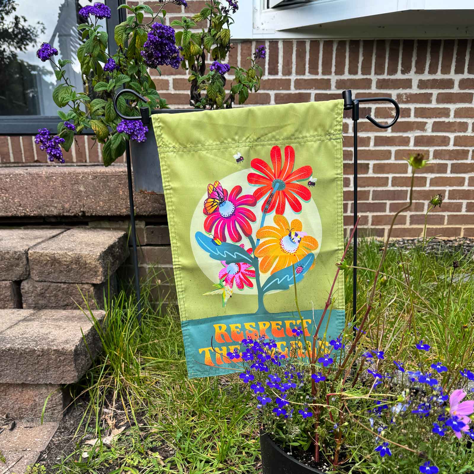 "Respect the Locals" Native Plants &amp; Pollinator Garden Flag