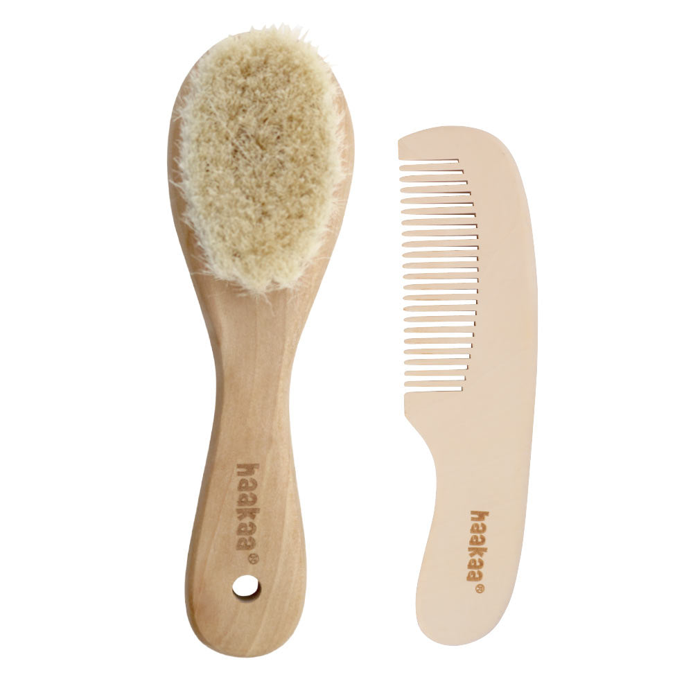 Haakaa Goats Wool Wooden Baby Brush &amp; Comb Set